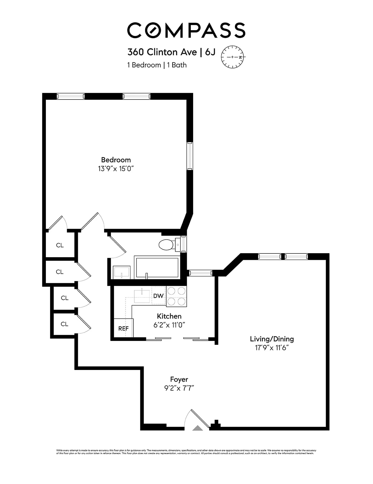 floorplan showing living room at one end and bedroom at the other