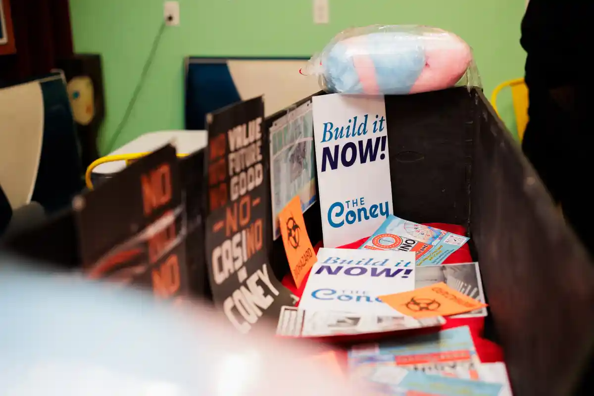 a fake casket filled with casino literature