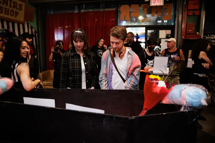 “Mourners” pay tribute to the rejected Coney Island casino plan at a mock funeral.