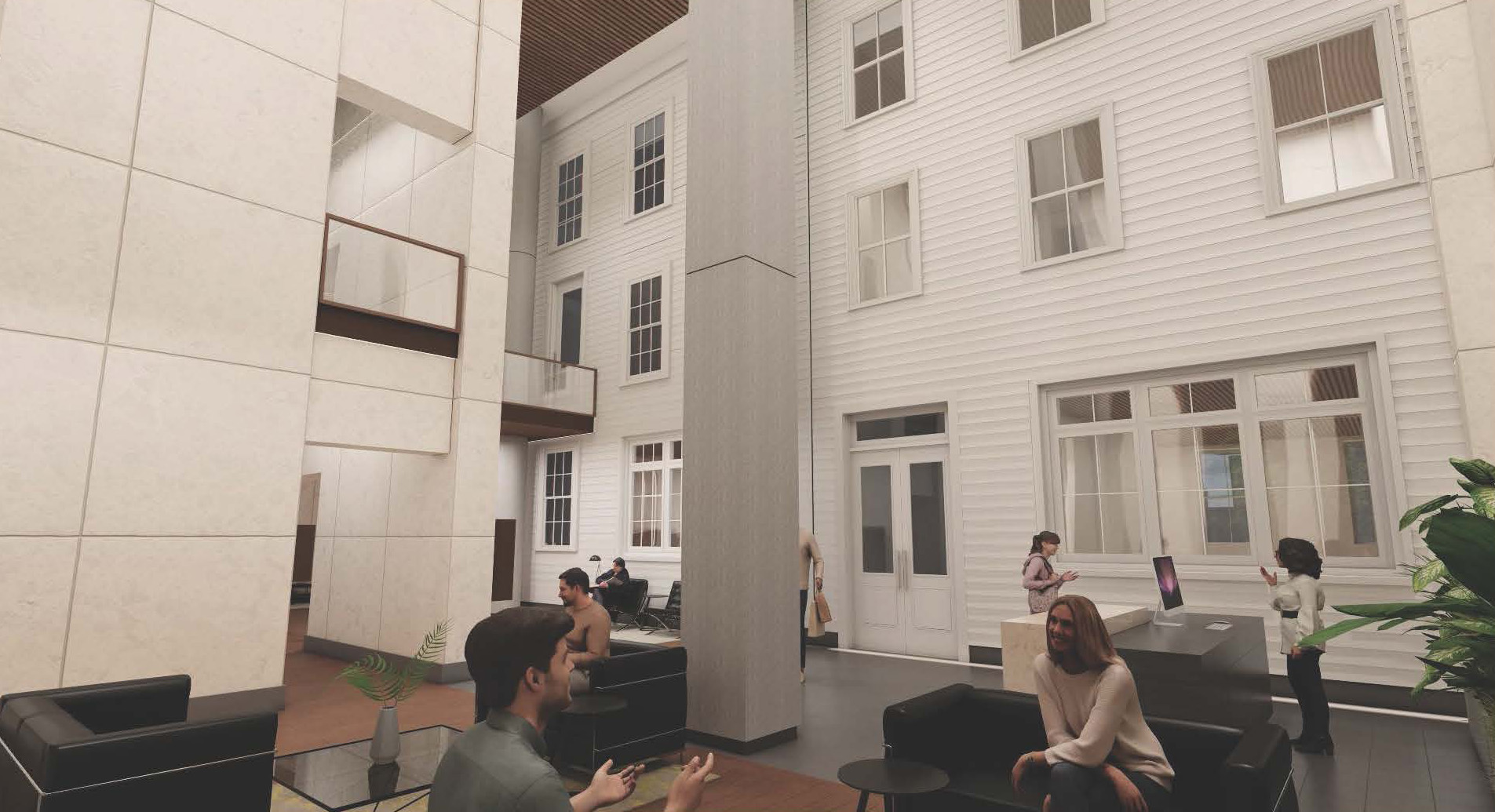 lobby with rear facades of the houses