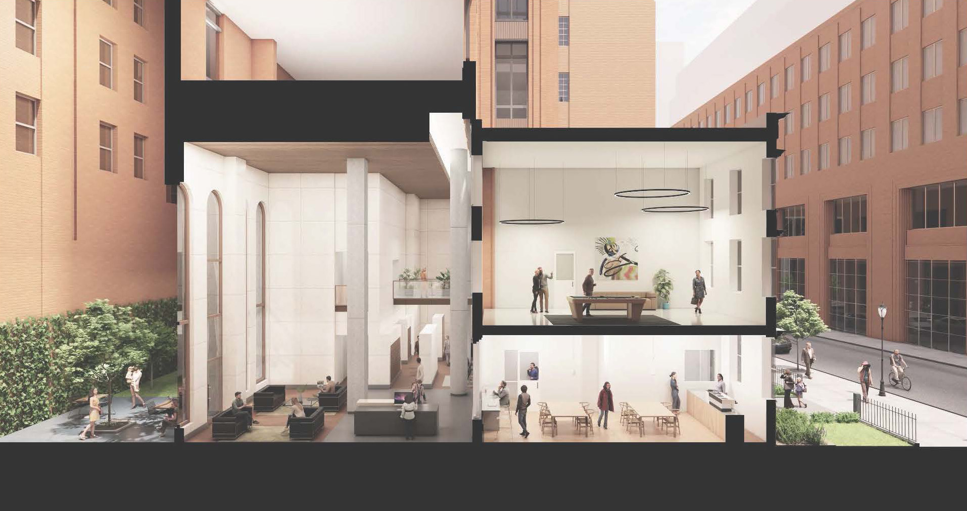 modern lobby in the historic buidlings