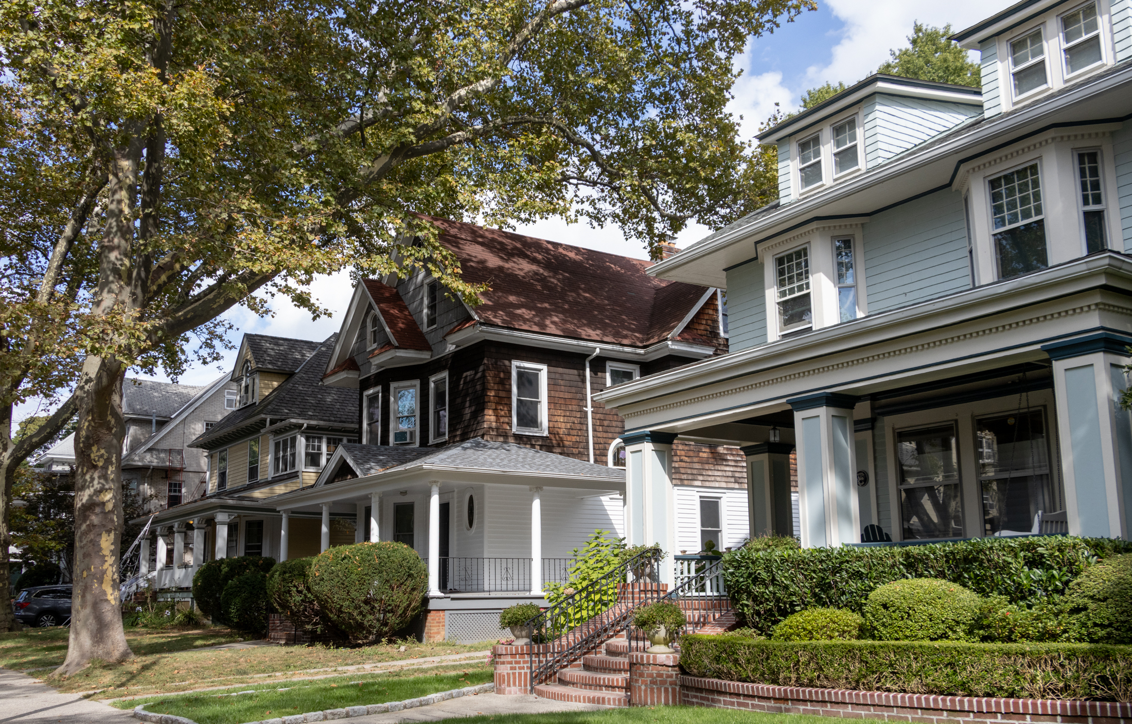 standalone houses and large trees