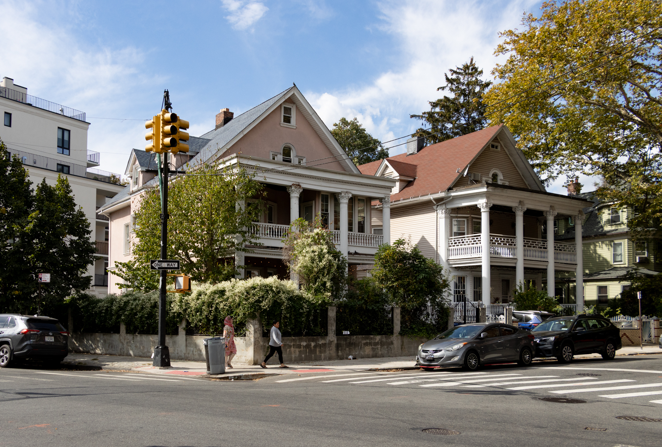 Houses with colonnades and double porches on Westminster Road at the north corner of Cortelyou road