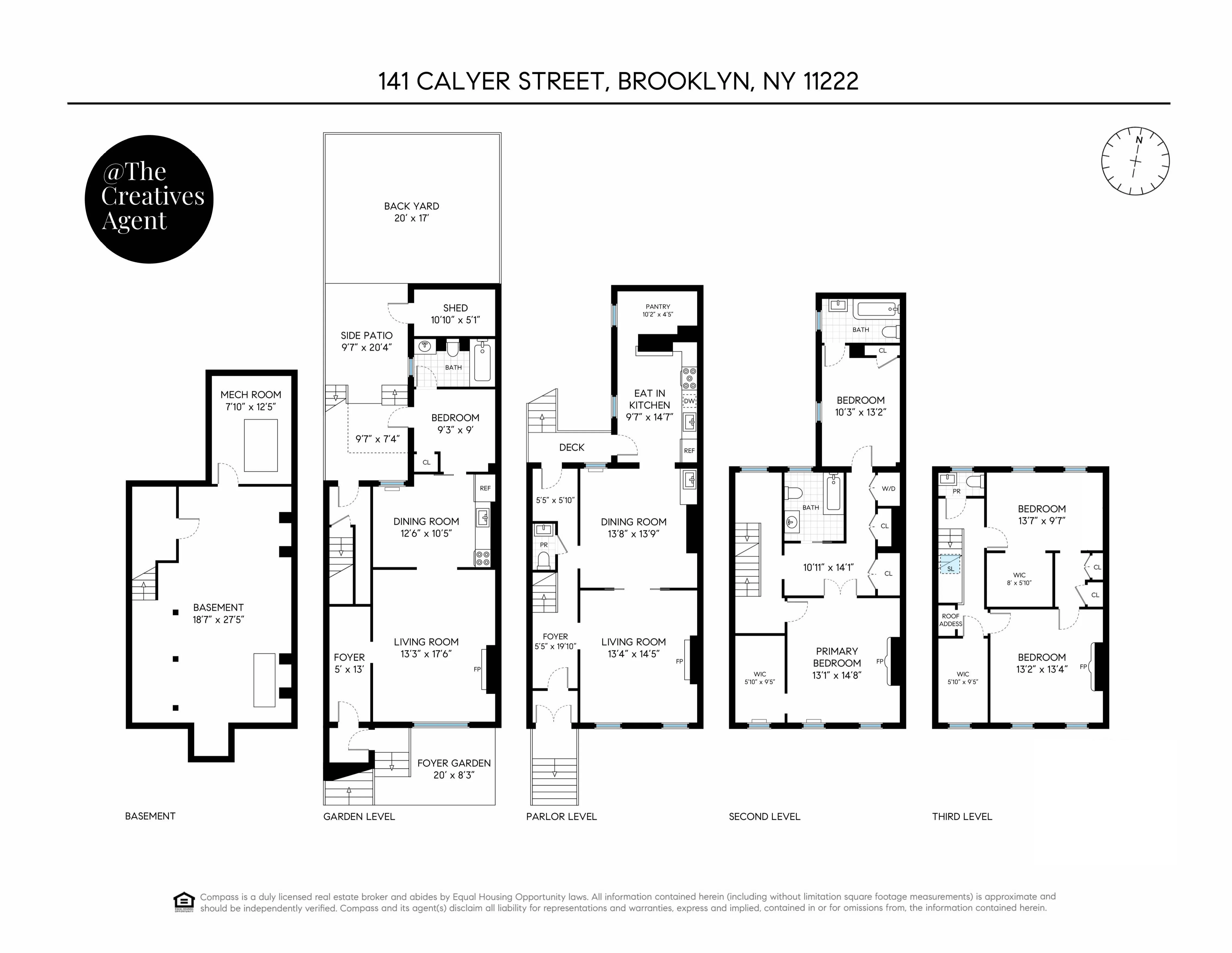 floorplan showing four floors of living space with a garden rental and triplex above