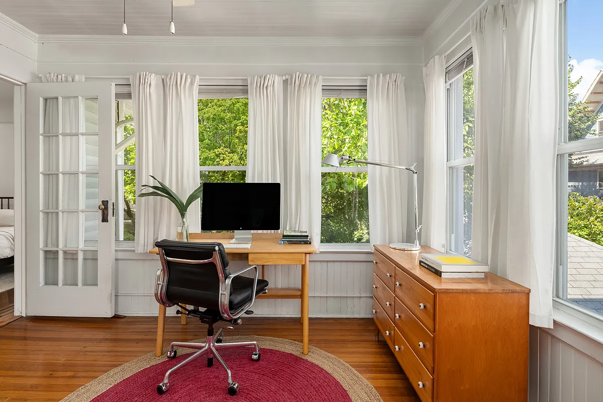 sleeping porch set up as an office