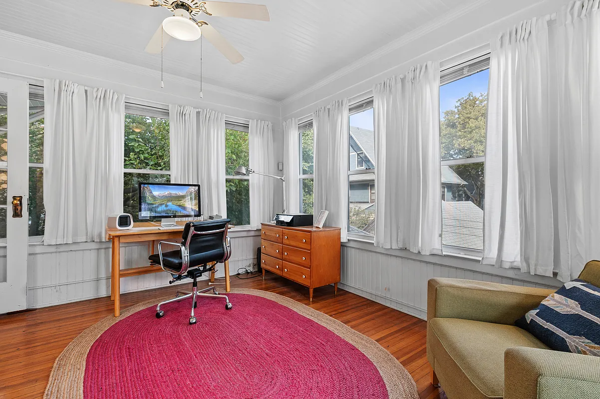 sleeping porch set up as an office