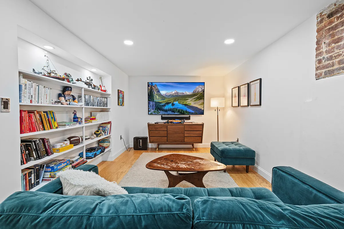 media room with built-in storage