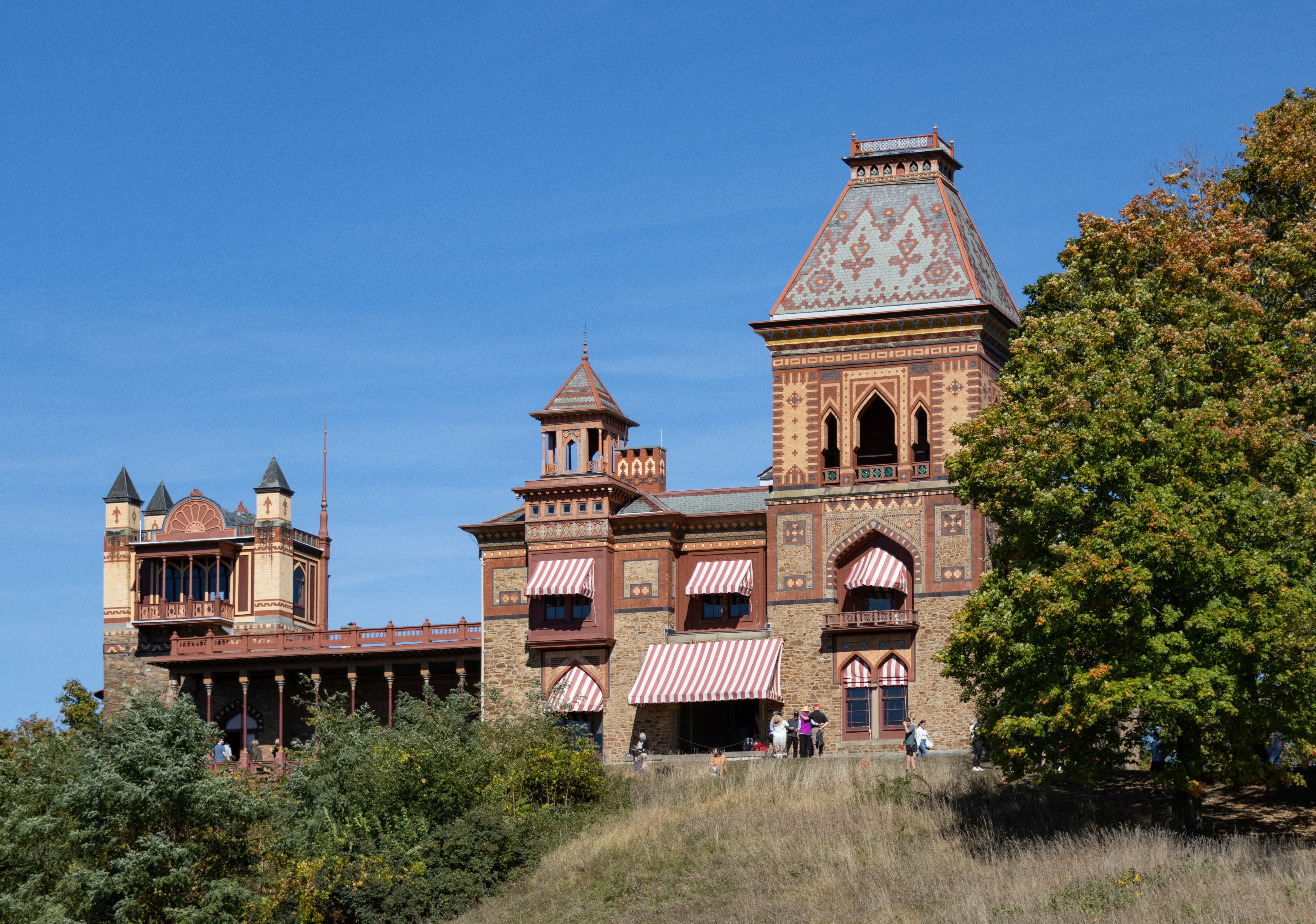 historic house exterior with colorful patterns