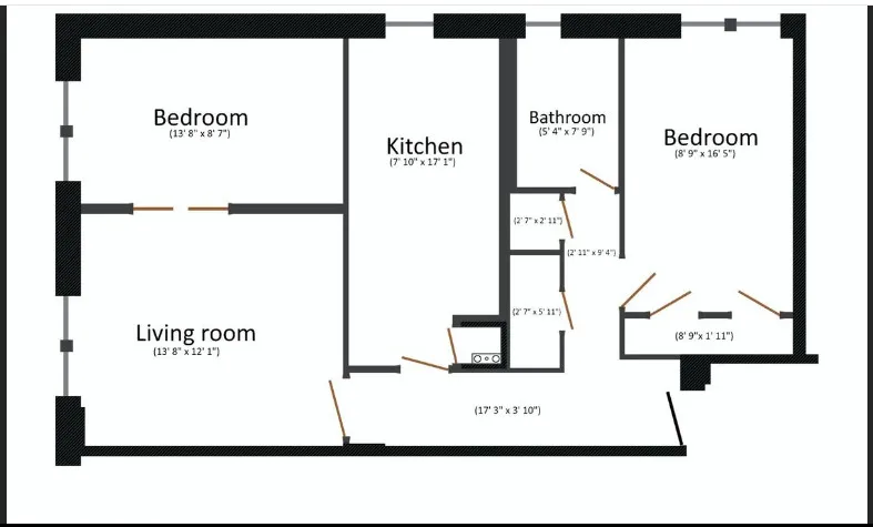 floorplan showing bedrooms at opposite sides of the apartment