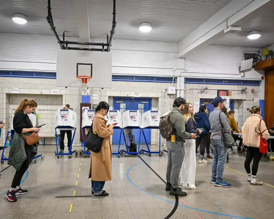 Voters stand in line to pick up their ballot at P.S. 321 in Park Slope.