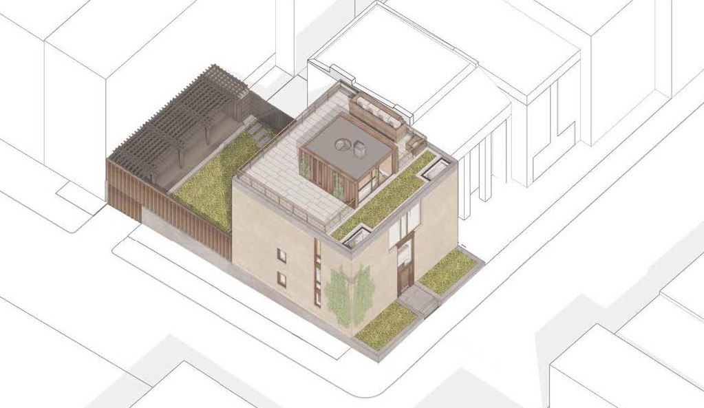 aerial rendering showing the proposed rooftop addition