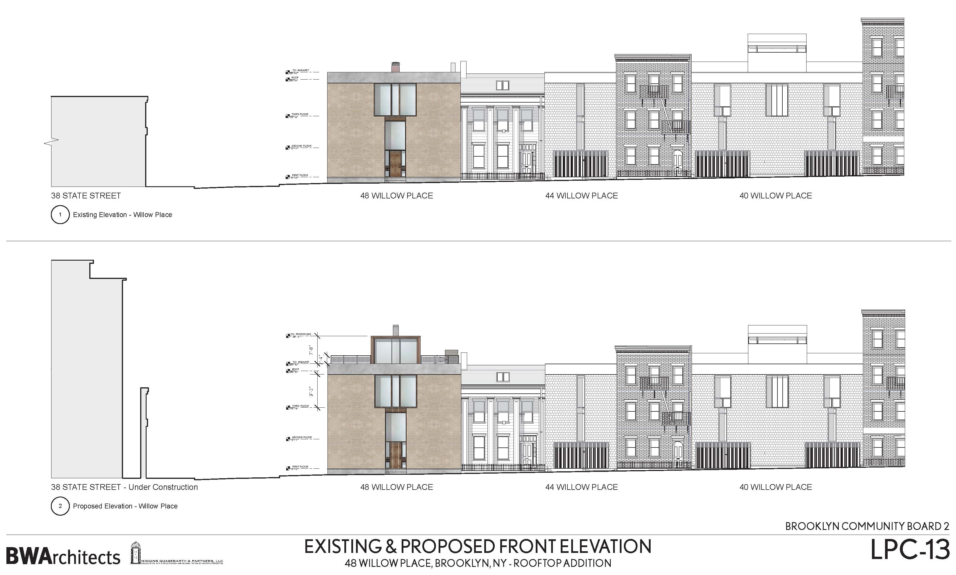 rendering showing streetscape before and after addition