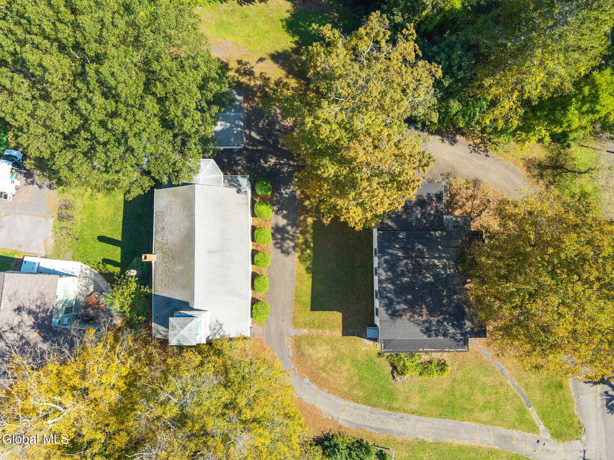 aerial view of church and rectory