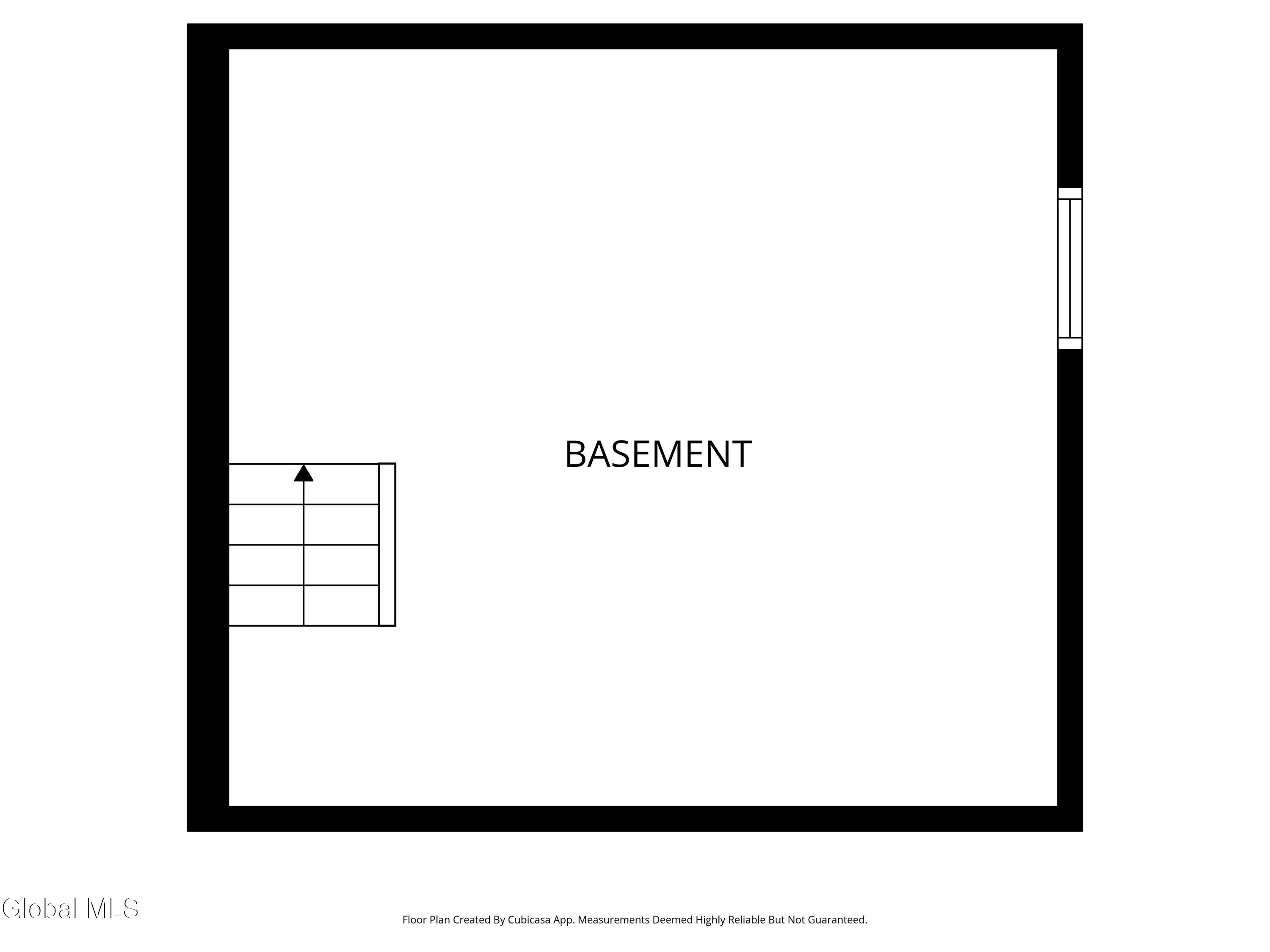 basement floorplan showing one large room with a window and staircase