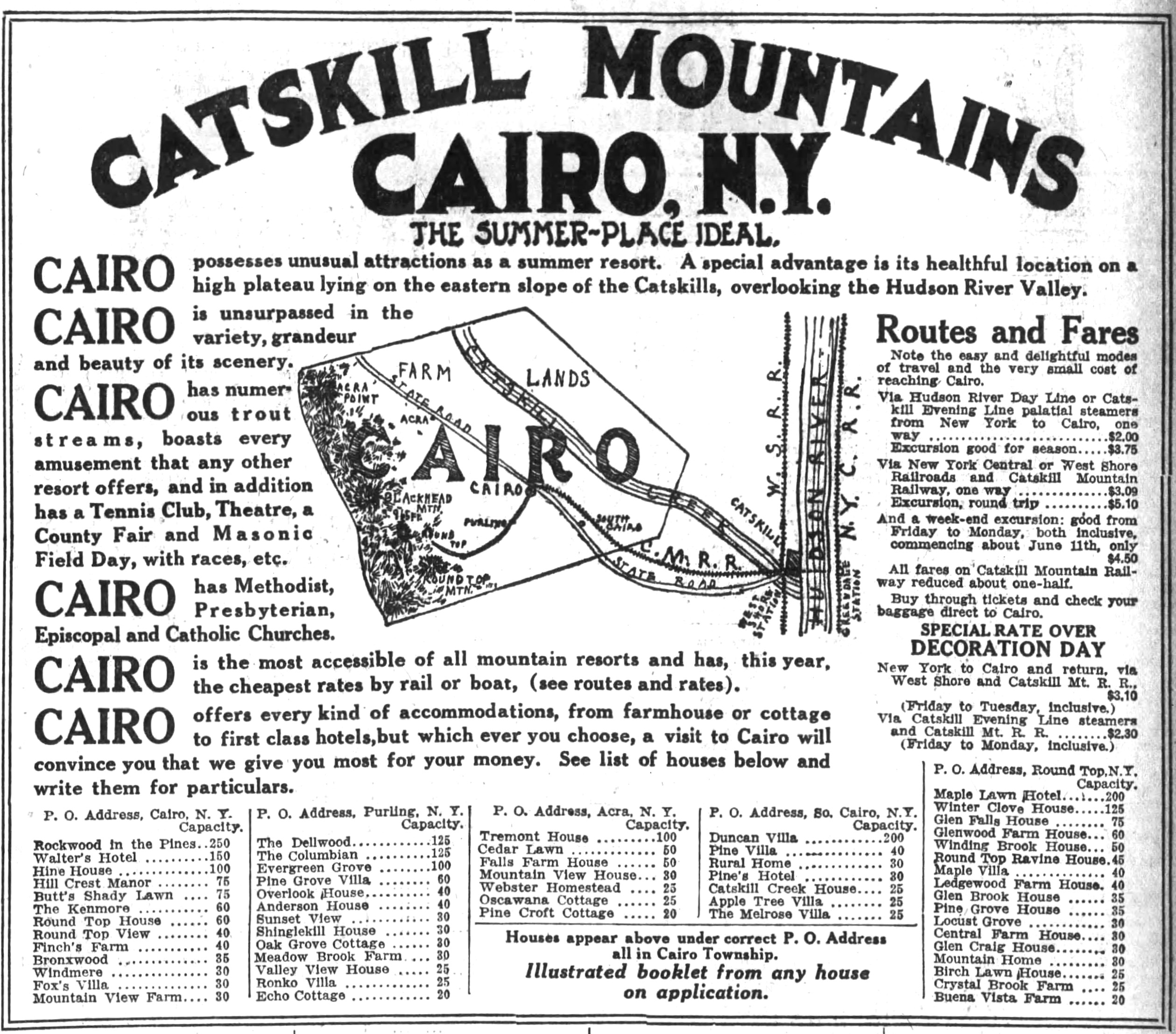 black and white ad with list of attractions in Cairo