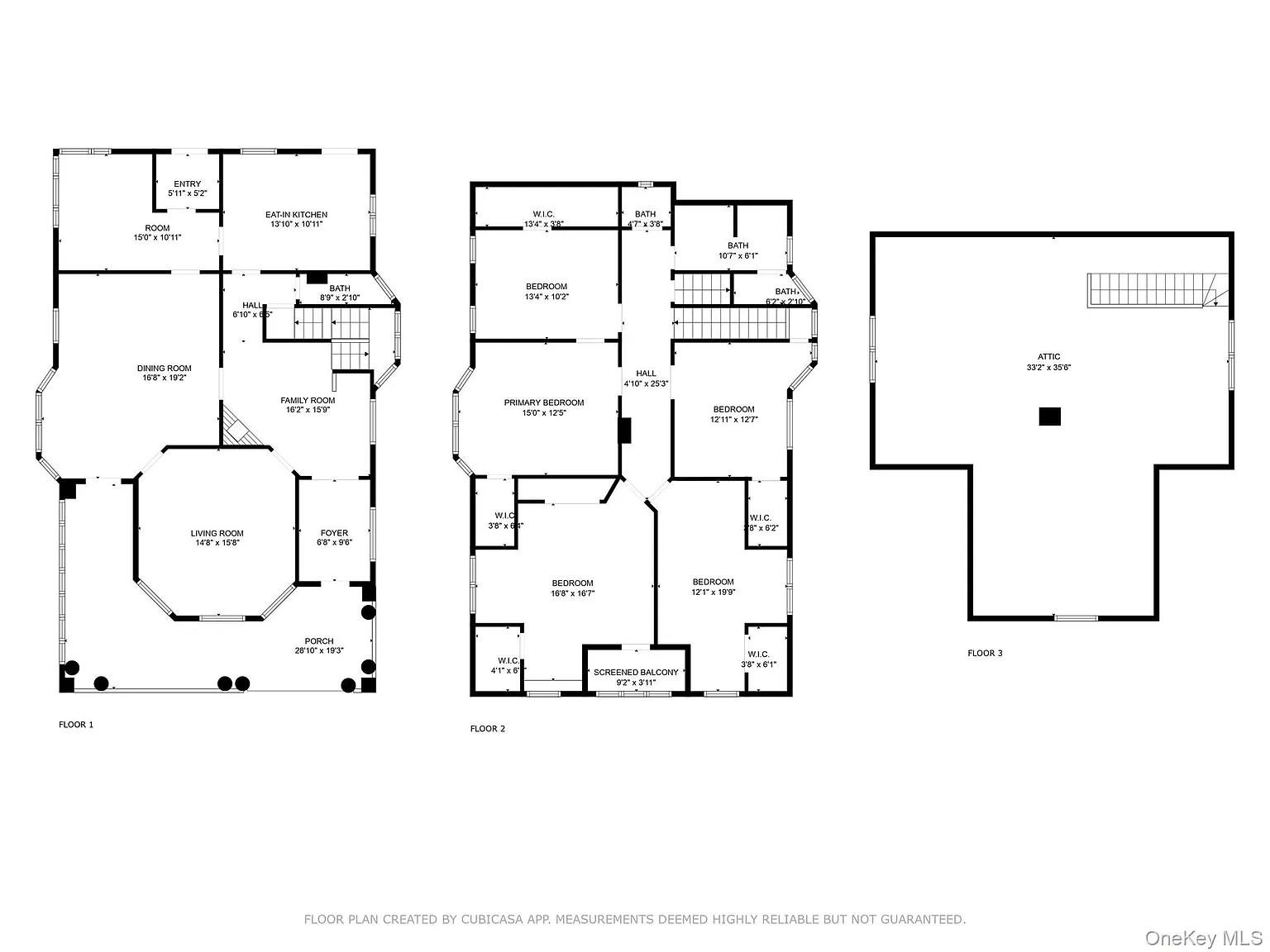 floor plan showing two floors plus unfinished attic