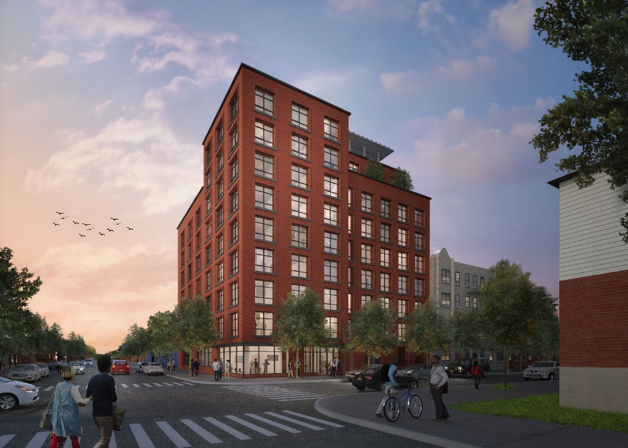 rendering of a multi-story red brick building