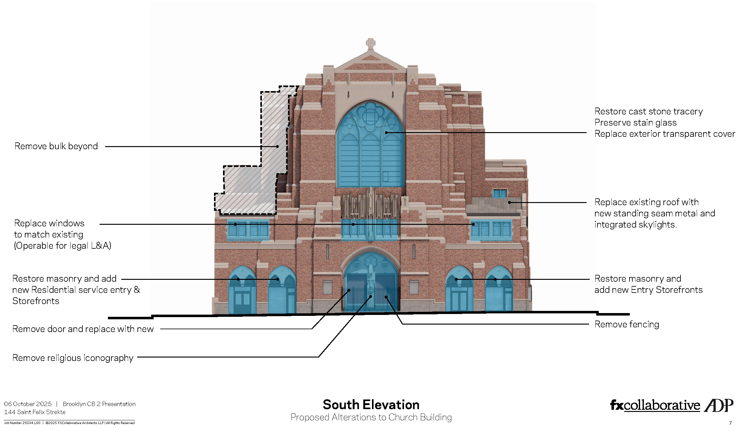 rendering showing parts of church to be removed