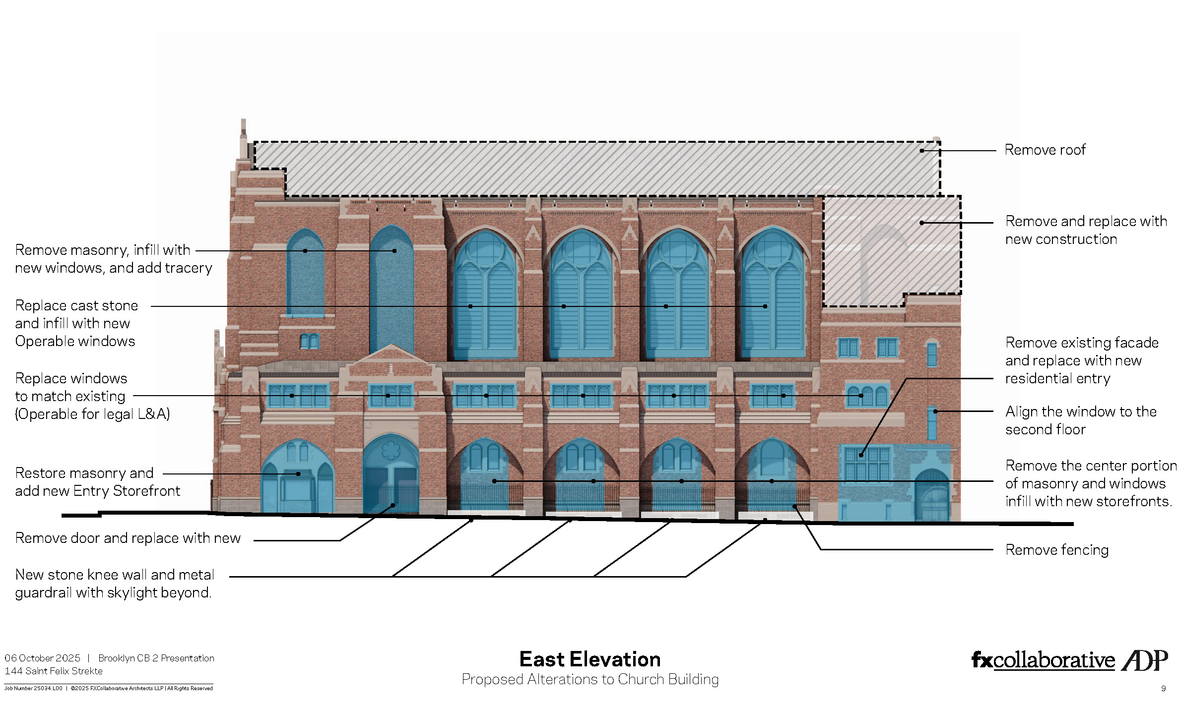 rendering showing parts of church to be removed
