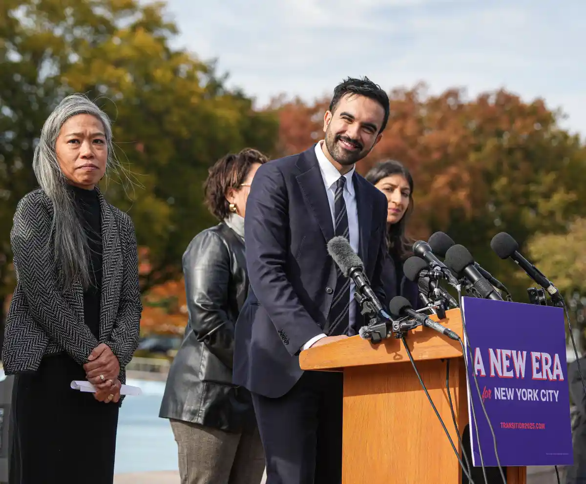 Mayor-elect Zohran Mamdani with his transition team. Wednesday, Nov. 5, 2025.