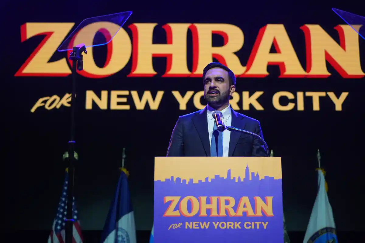 Mayor-elect Zohran Mamdani addresses supporters at the Brooklyn Paramount on Nov. 4, 2025.