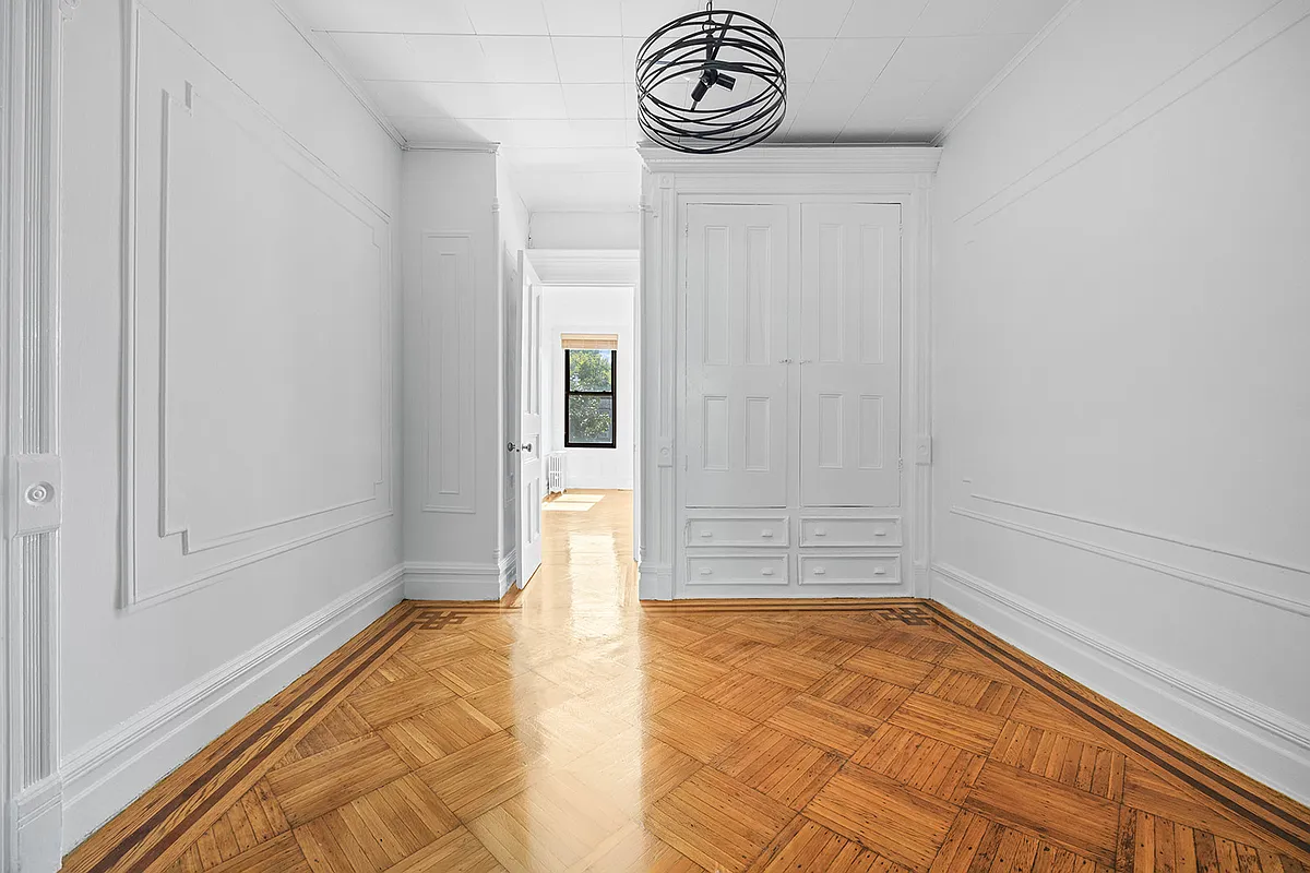 interior with built-in storage, wood floor