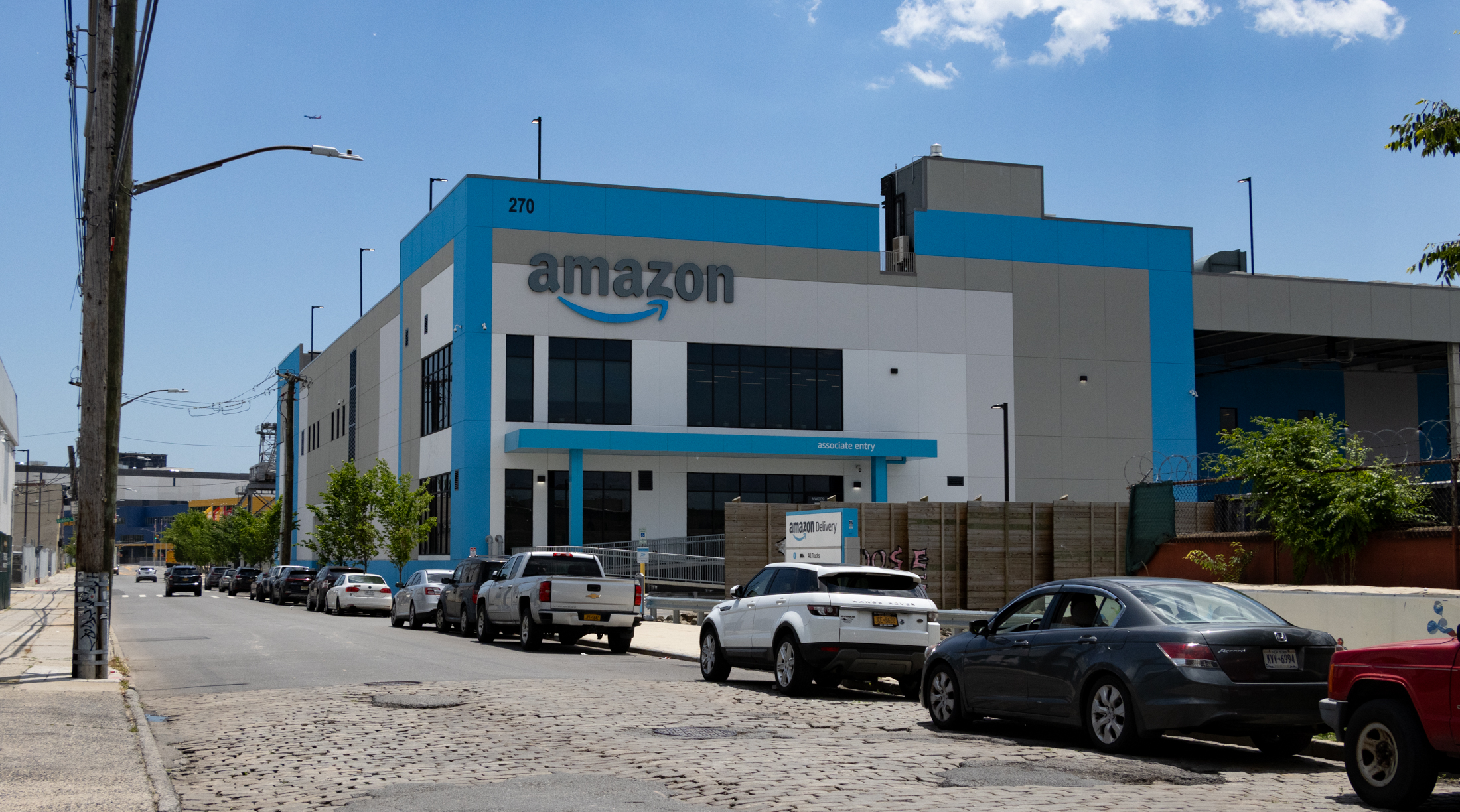 blue and white warehouse