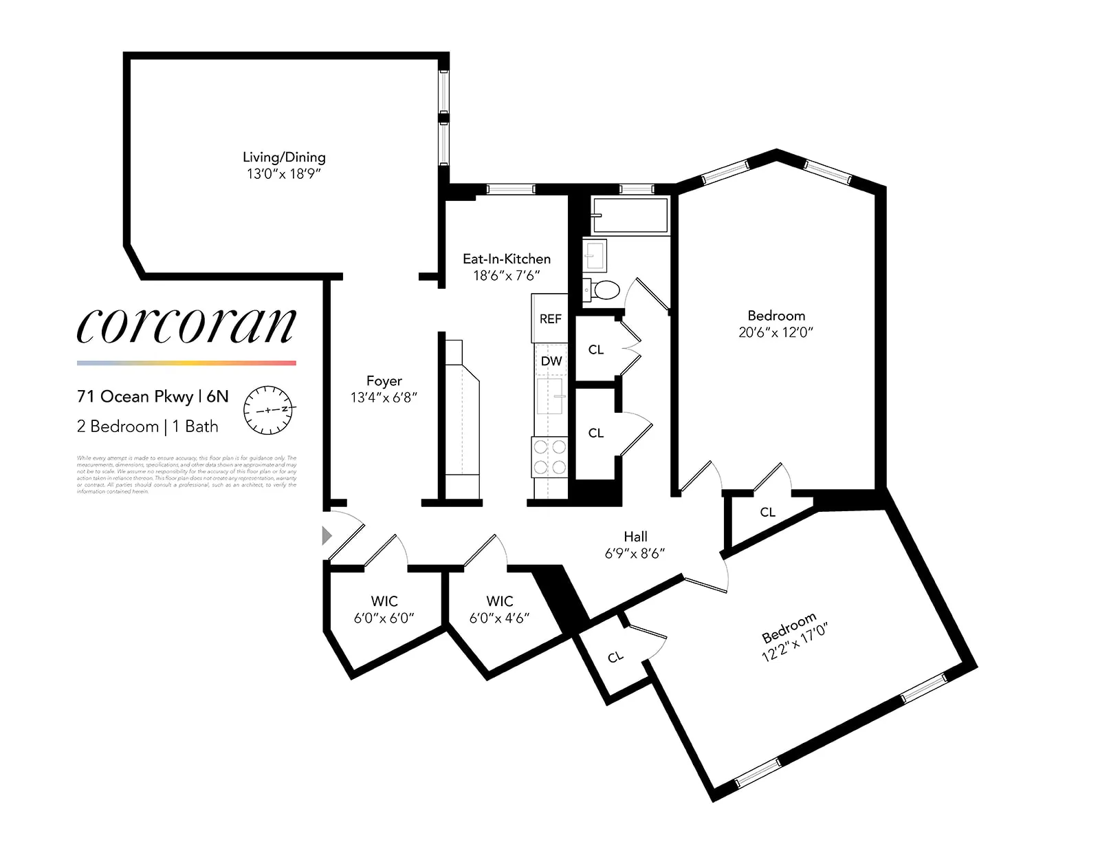 floorplan showing bedrooms on one end of the unit and living and kitchen on the other end