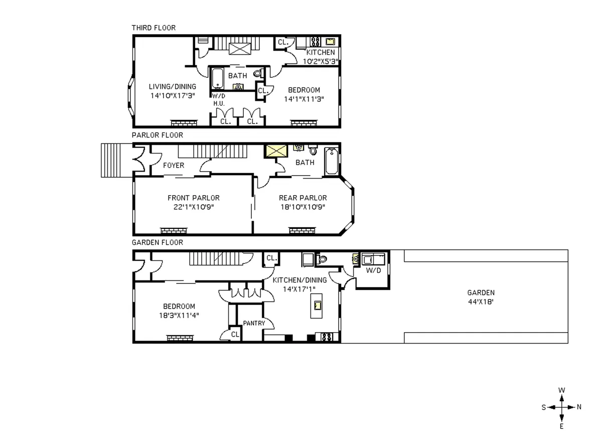 floor plan showing three floors