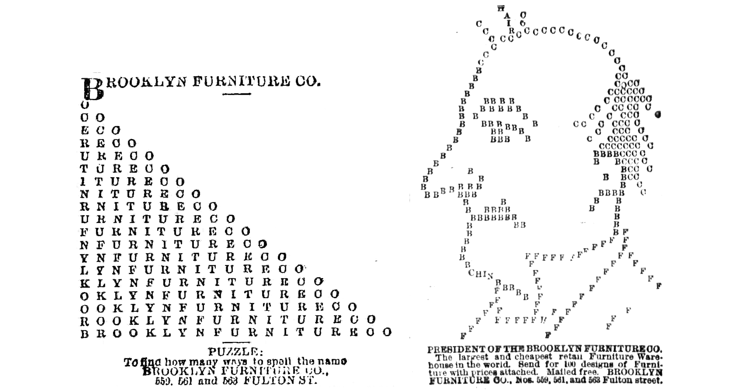 black and white text based ads for brooklyn furniture