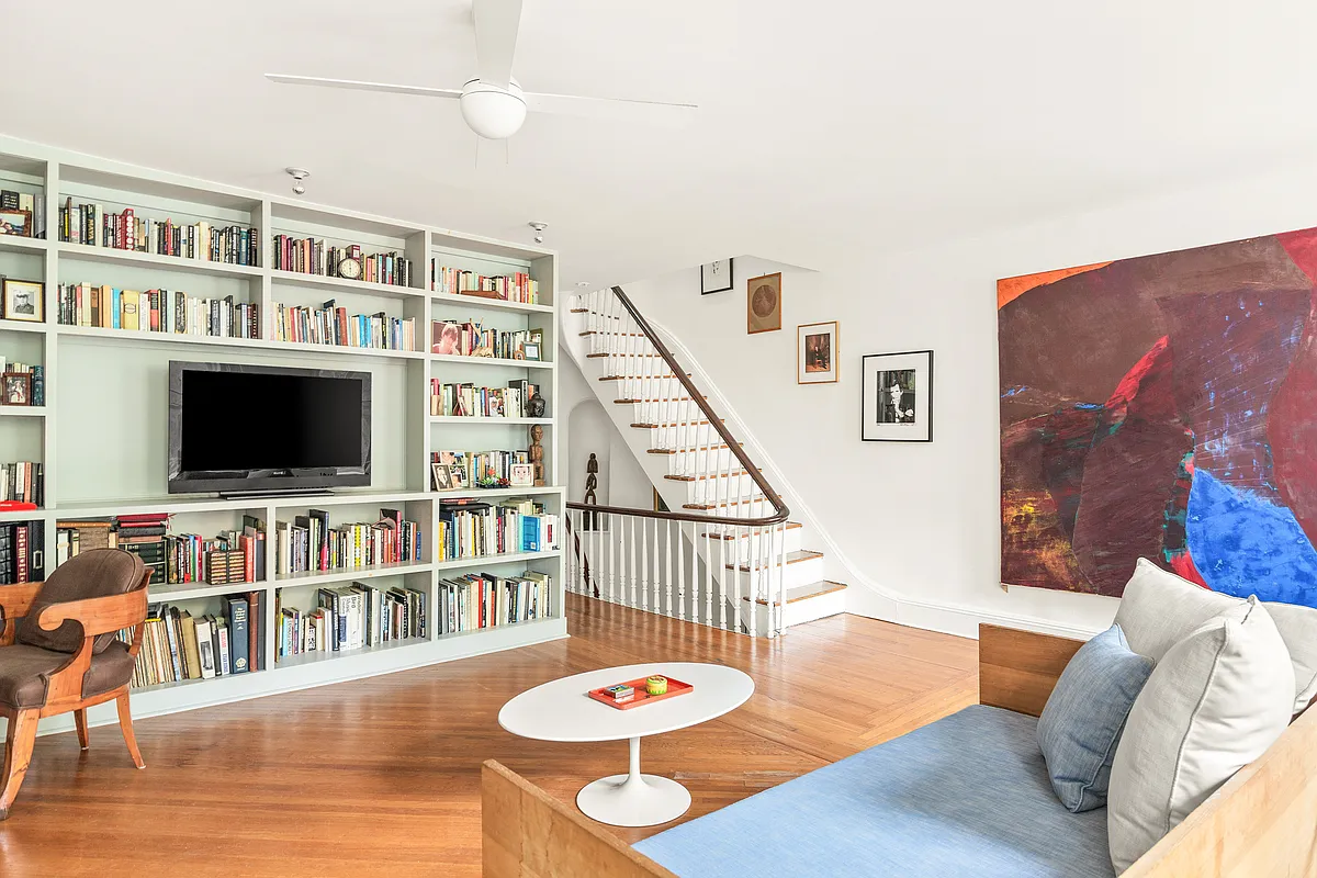 library with wall of built-in bookcases