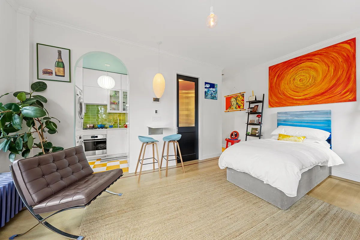 living space with view into kitchen