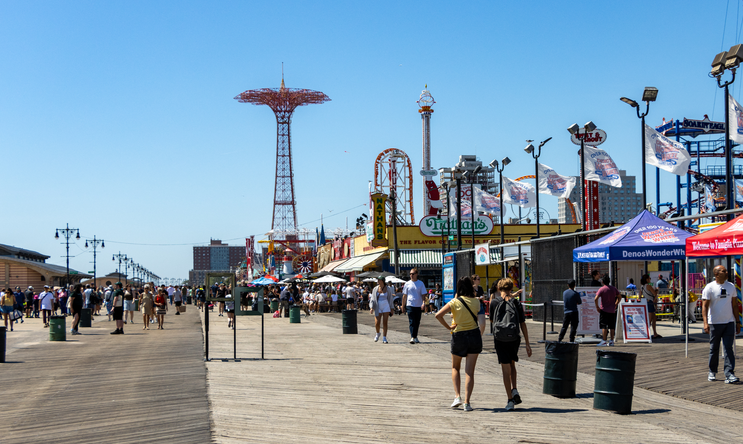 people walking on the coney island boardwalk
