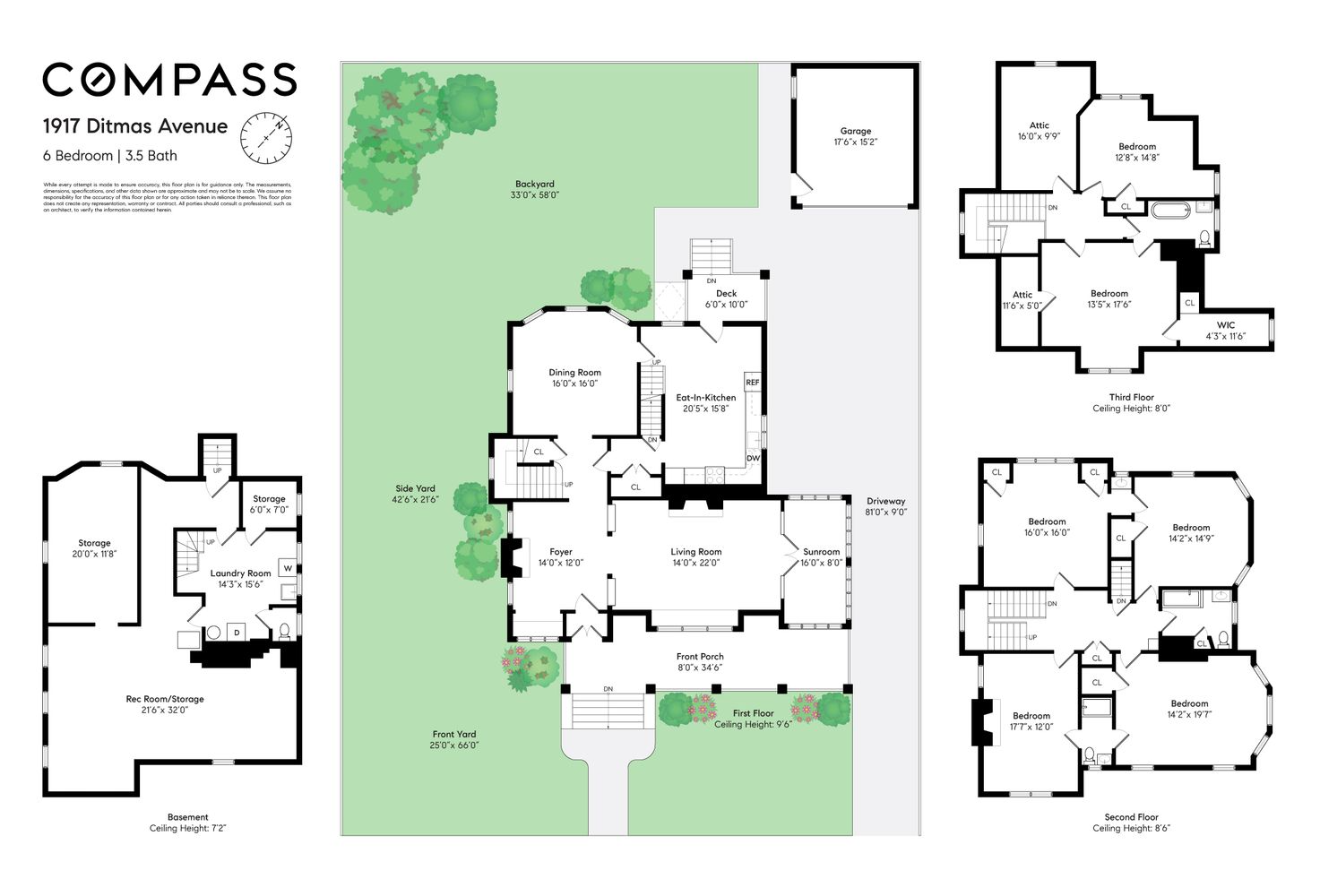 floorplan showing four floors and a garage