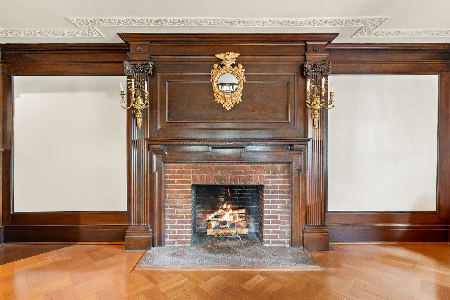 wood mantel with pilasters