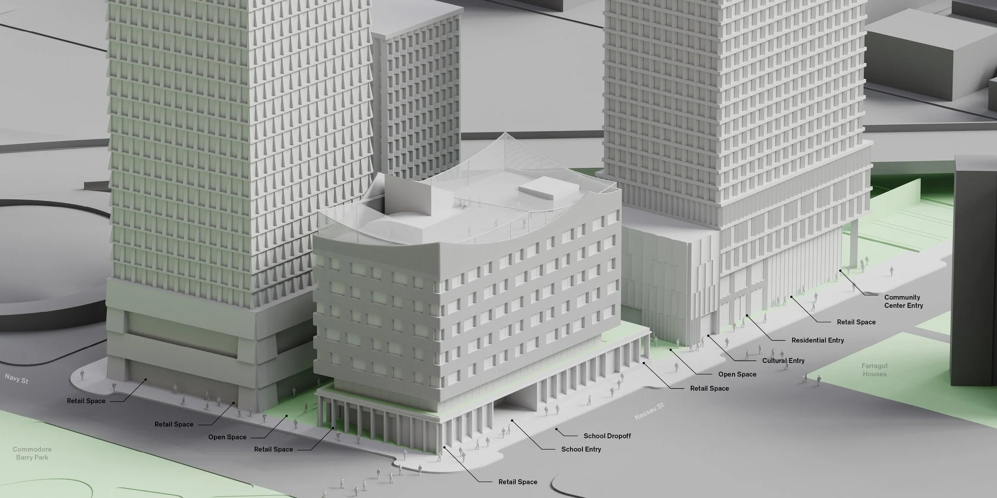 rendering showing school and towers