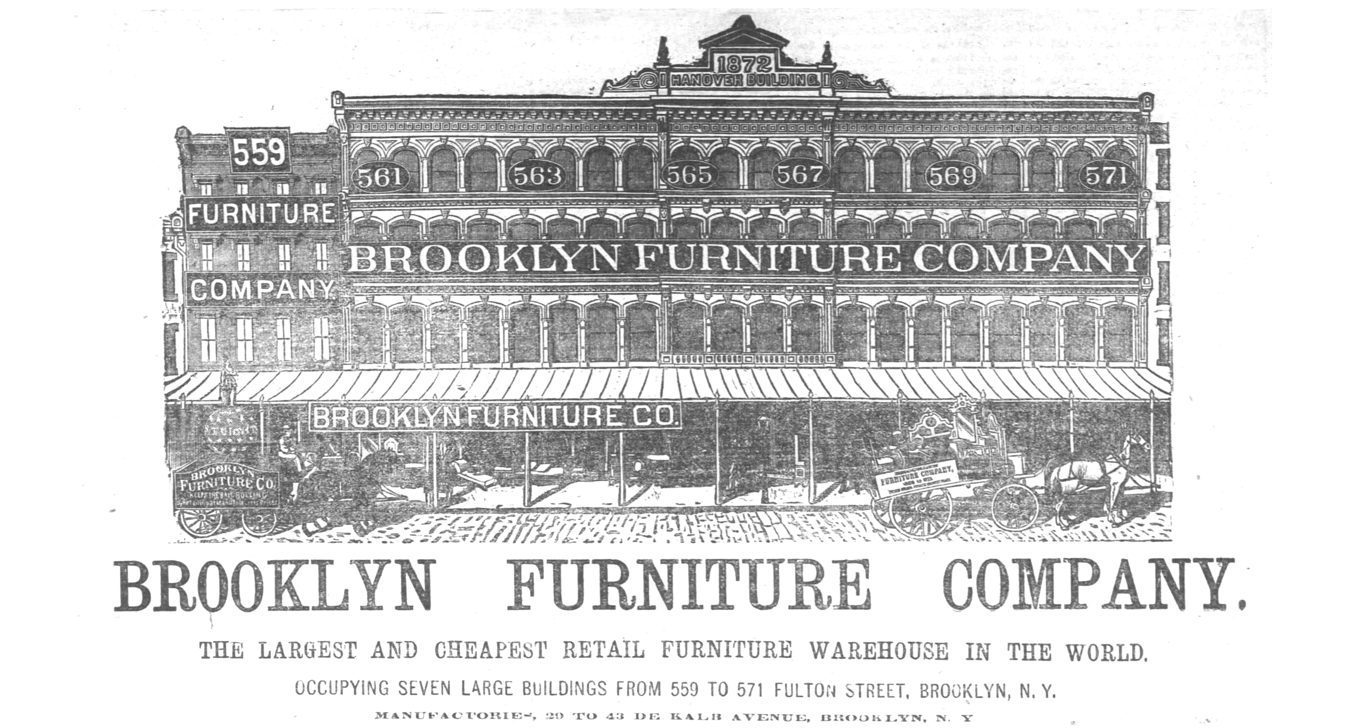 black and white ad with a sketch of a building