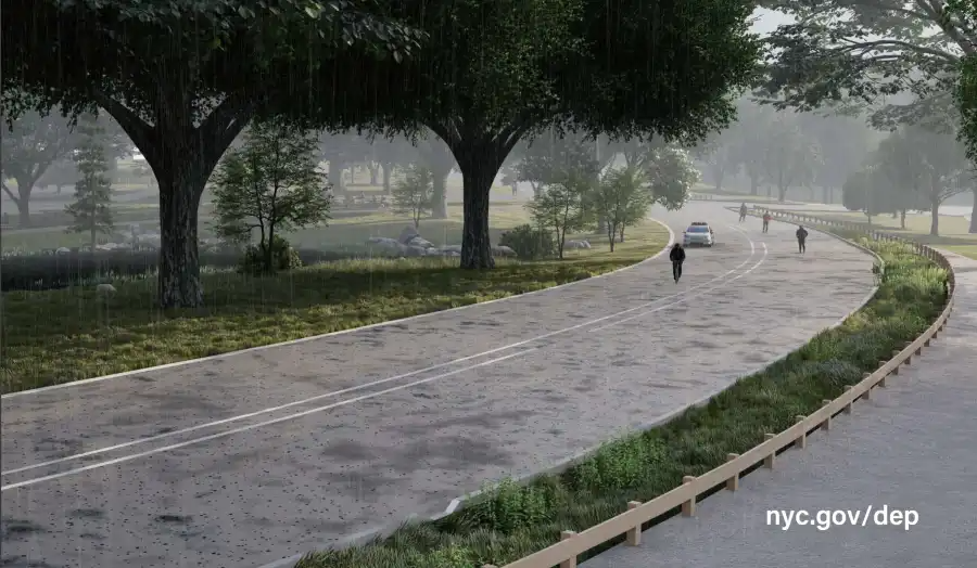 rendering of a rainy park