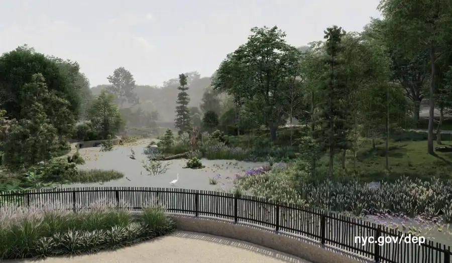rendering of a pond