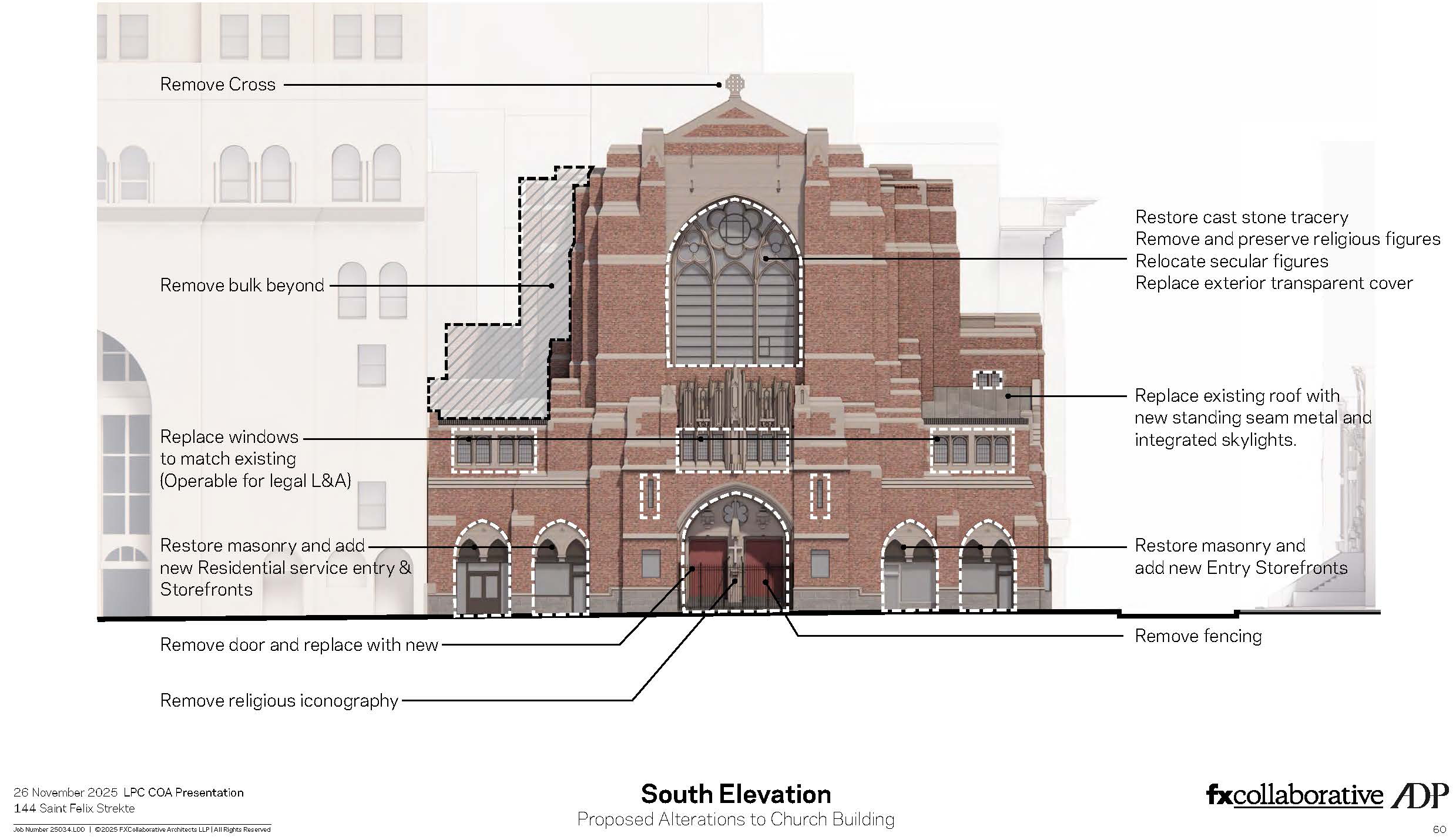 rendering with details of restoration work proposed for church