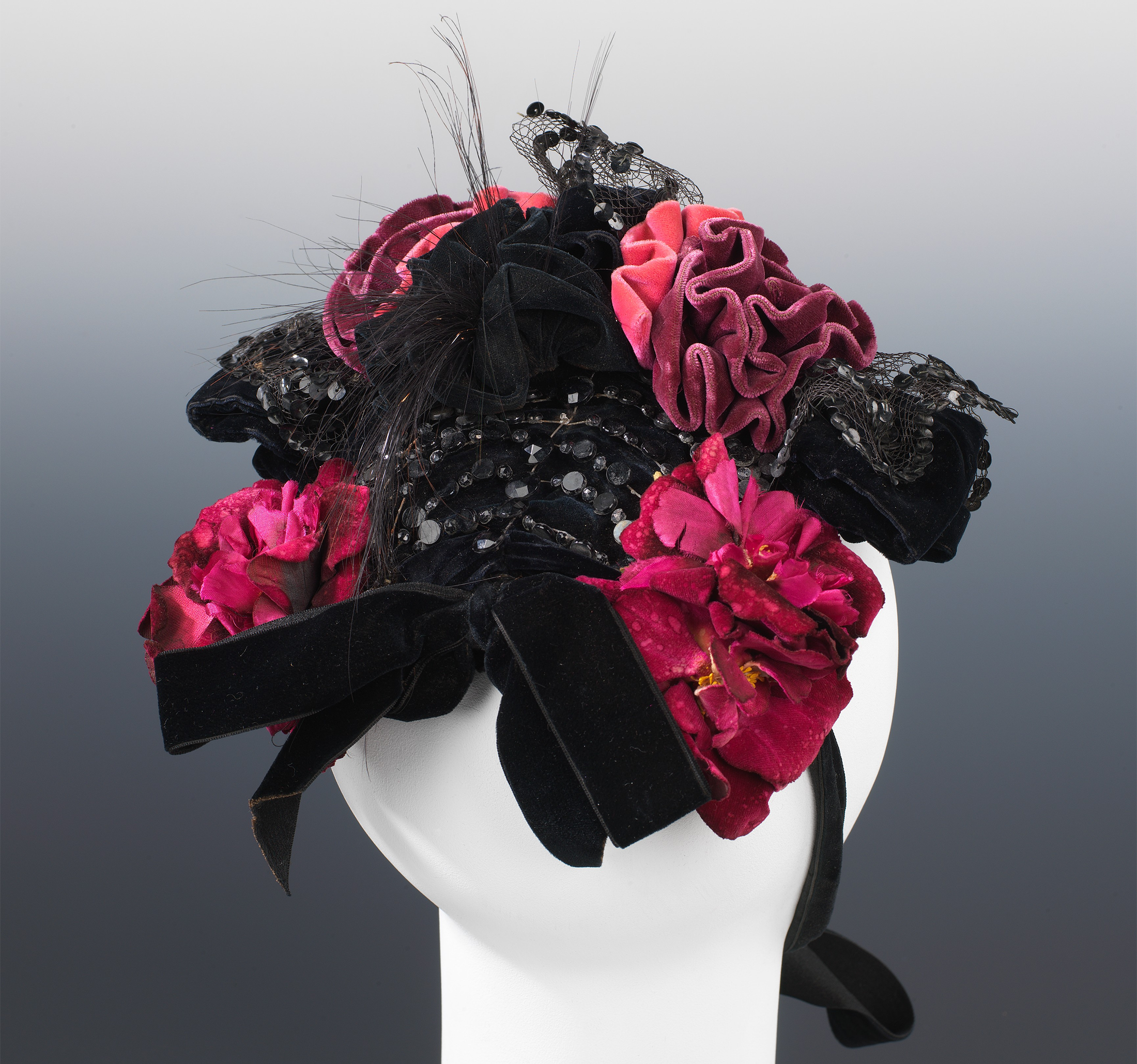 hat ornamented with fabric flowers