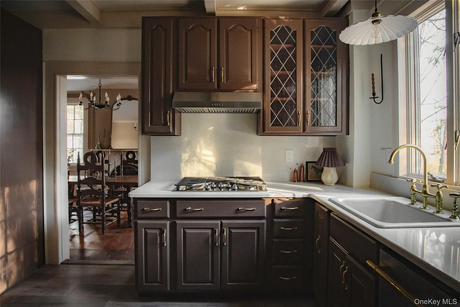 kitchen with brown cabinets