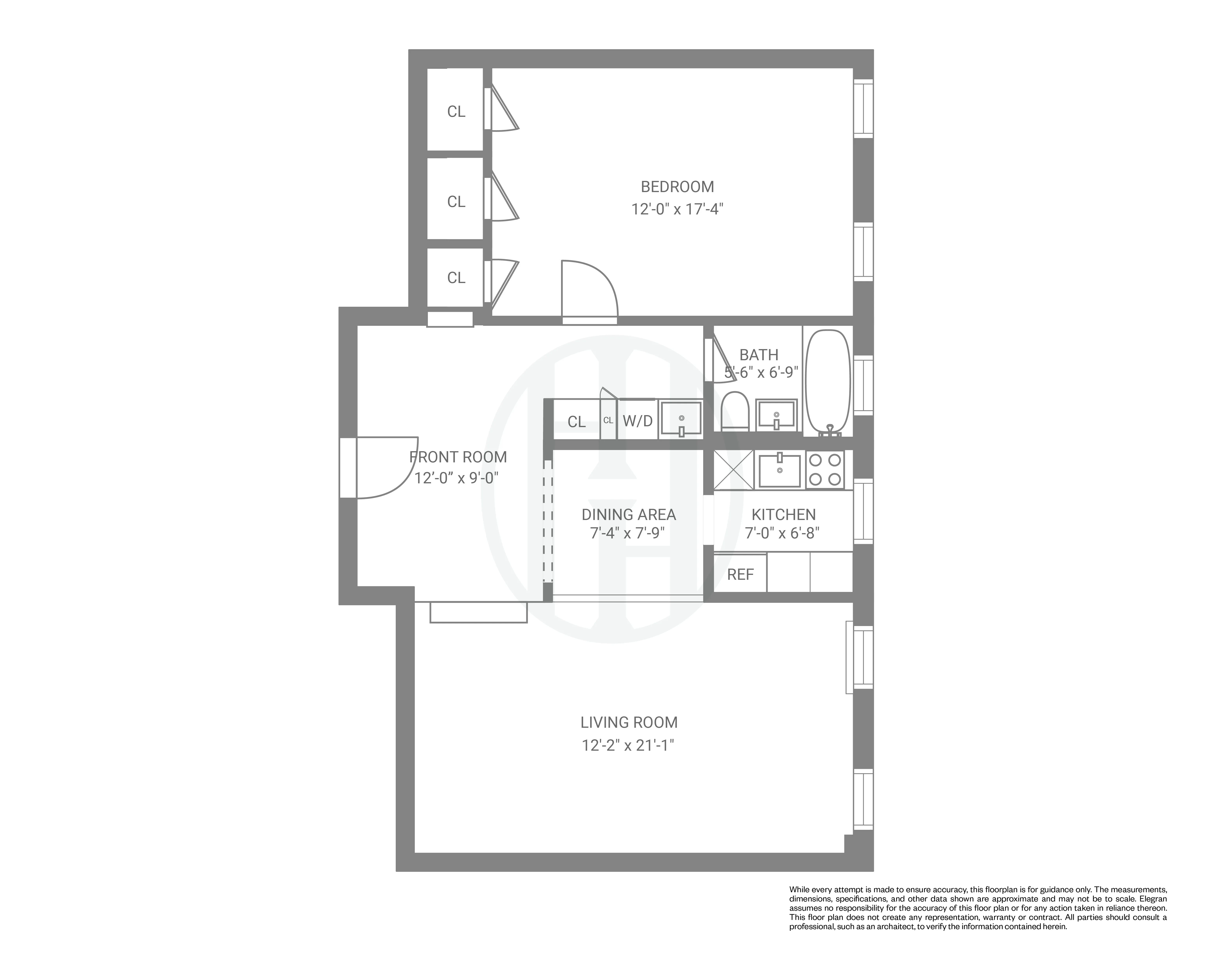 floorplan with one bedroom, one bath