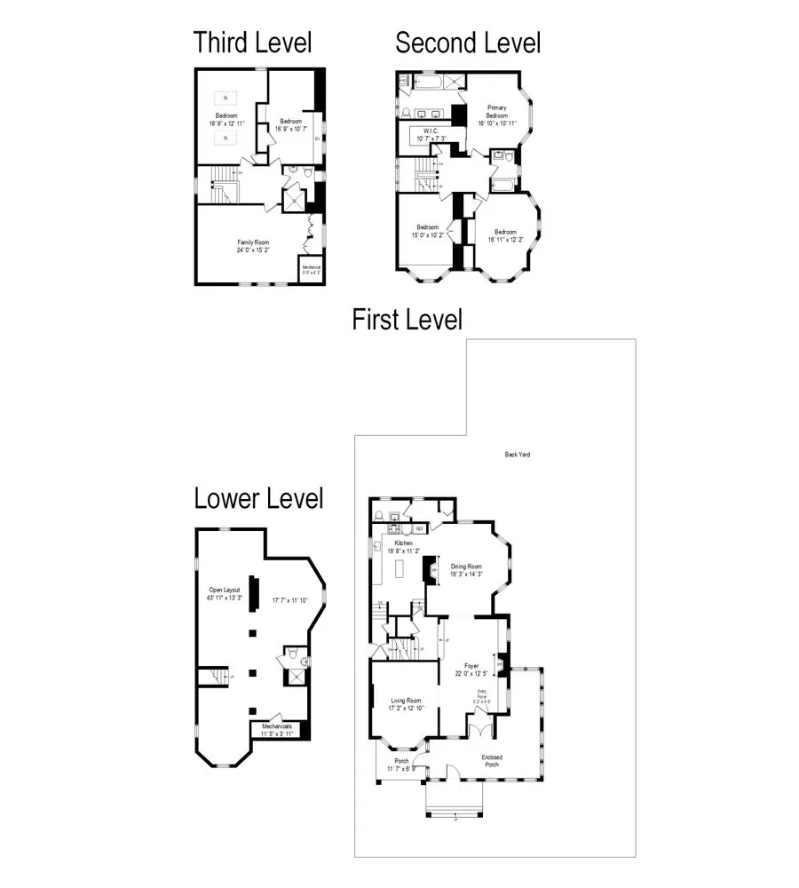 floor plan showing three floors of living space plus a basement
