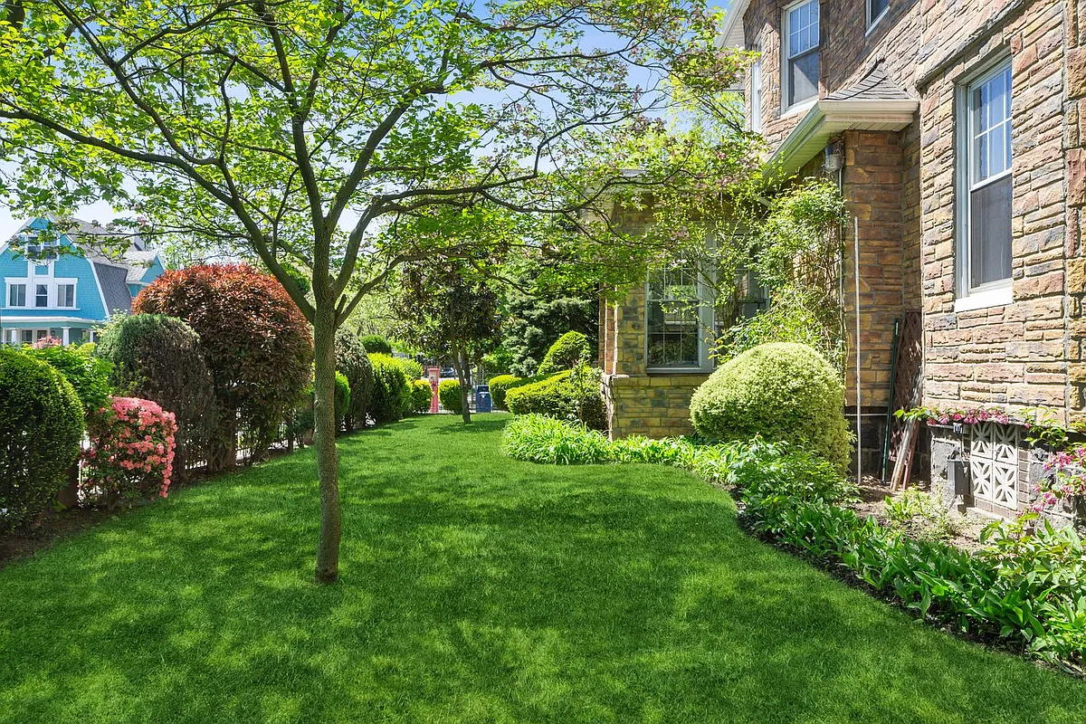 yard with shrubbery, perennials