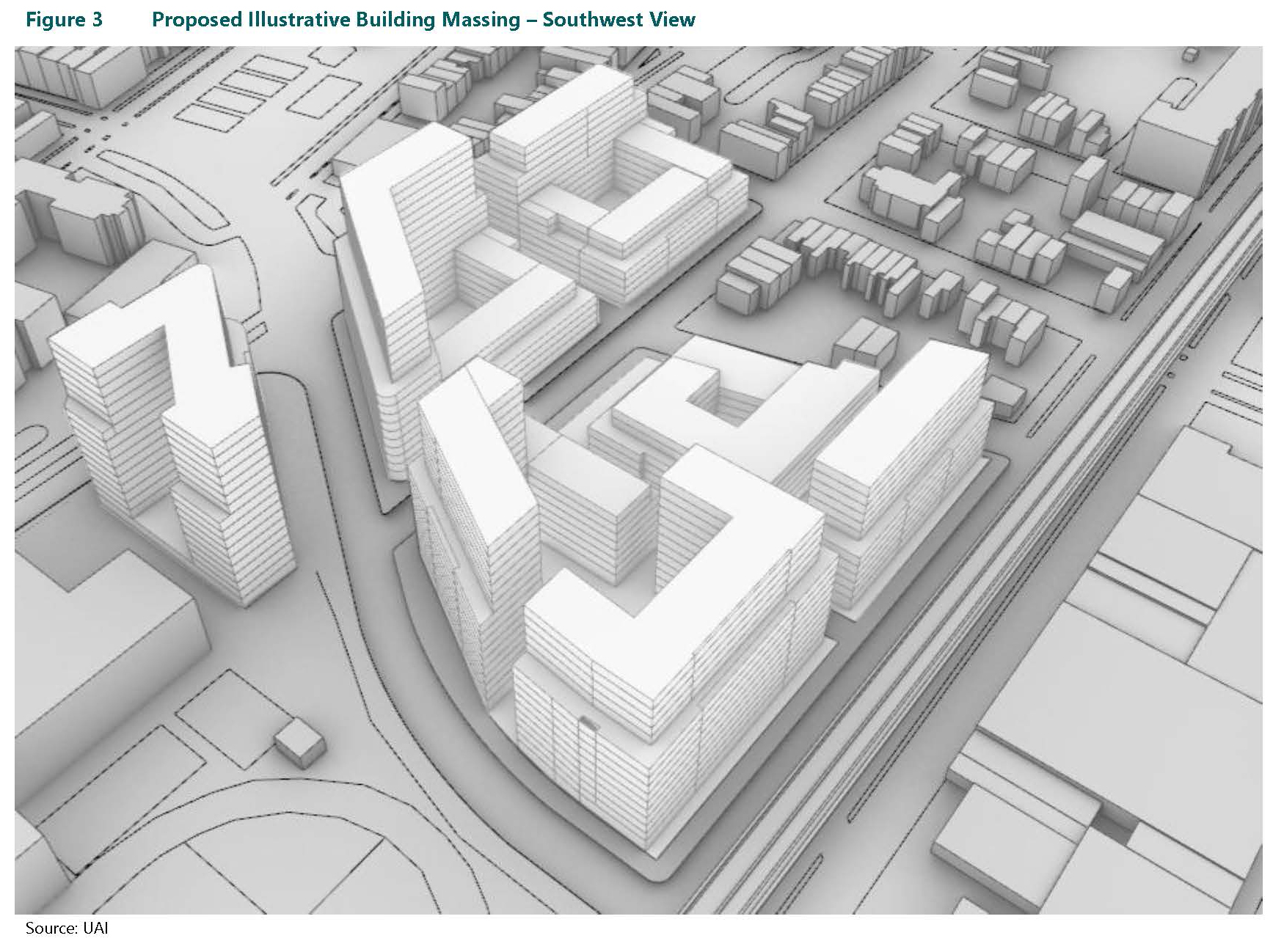 3-d rendering showing massing