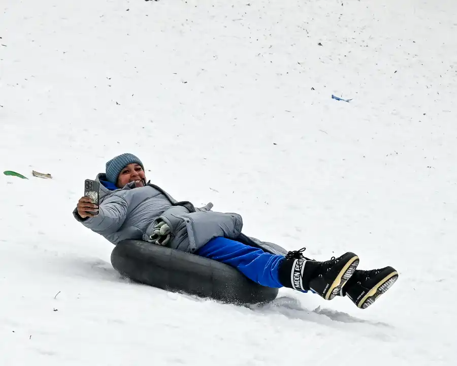 sledder taking a selfie