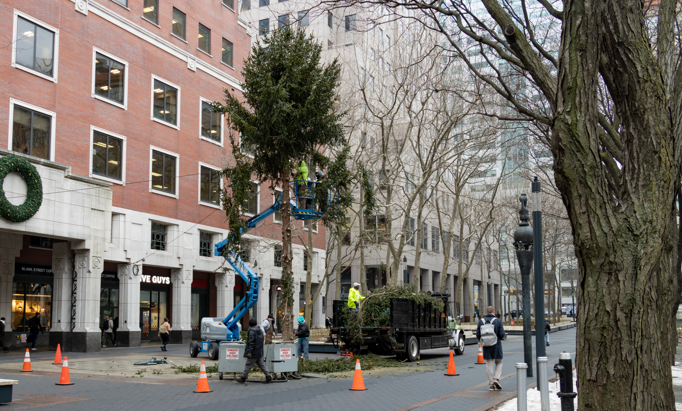 christmas tree being removed from metrotech