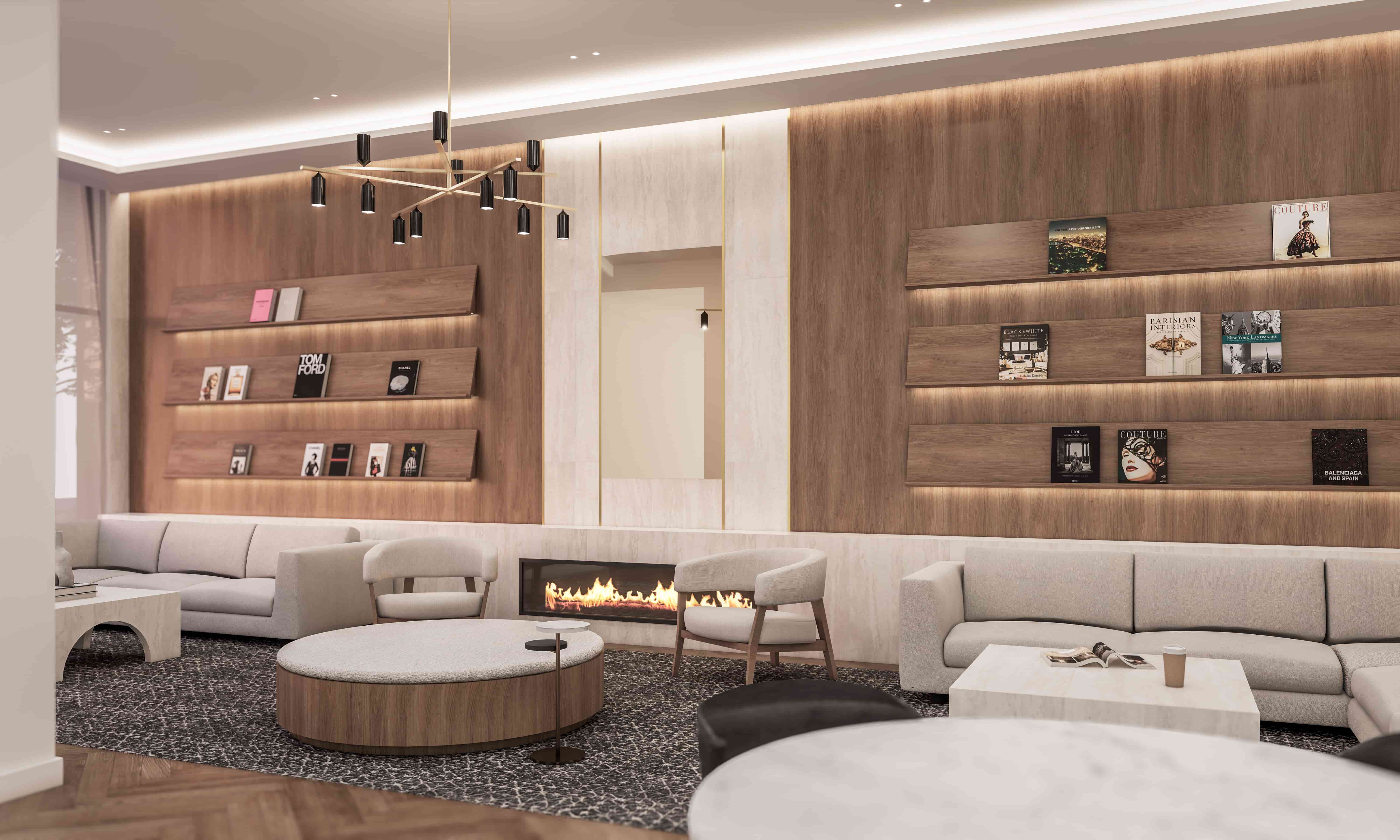 common space with fireplace