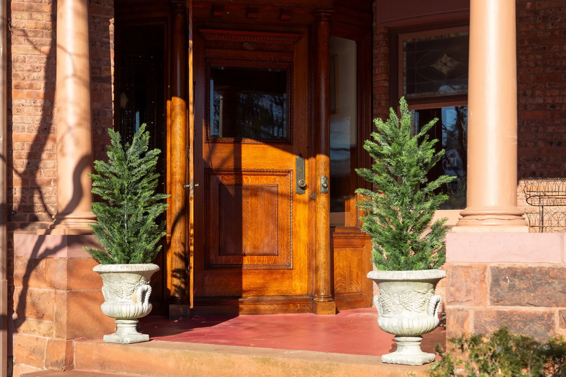 wood front door with sidelights